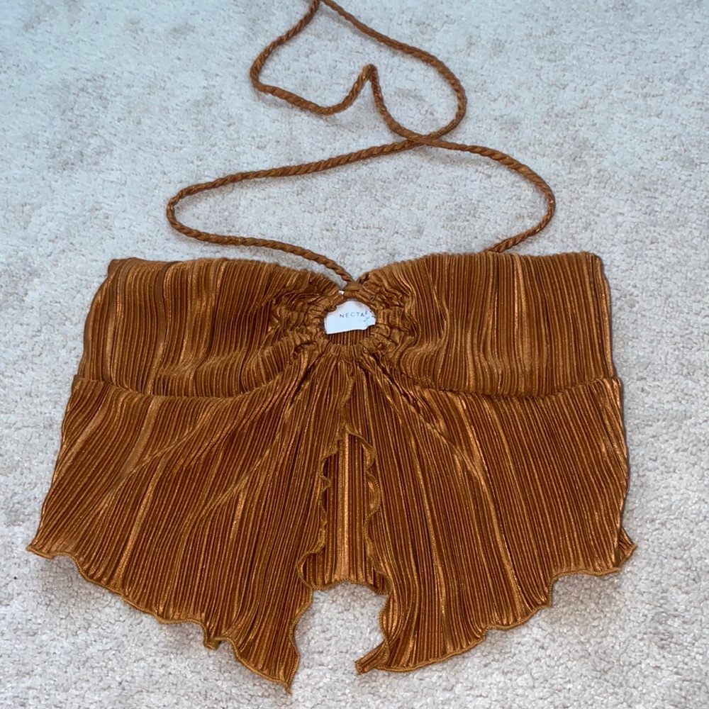 Brown Pleated Halter Top